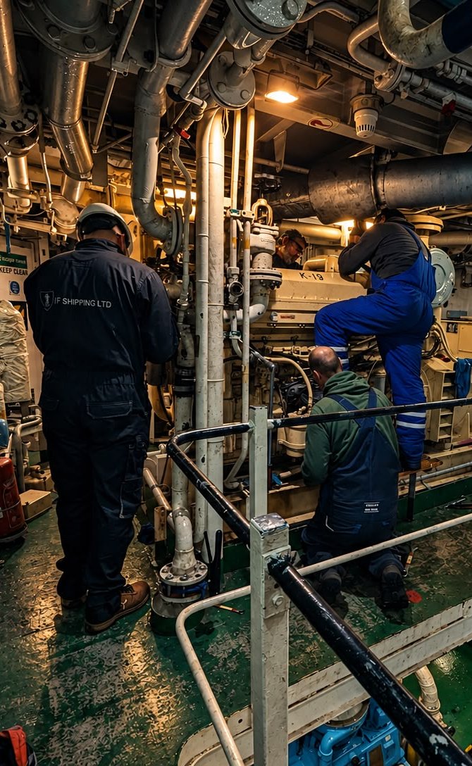 Τεχνικοί της VF Shipping σε βοηθητική μηχανή επί του πλοίου